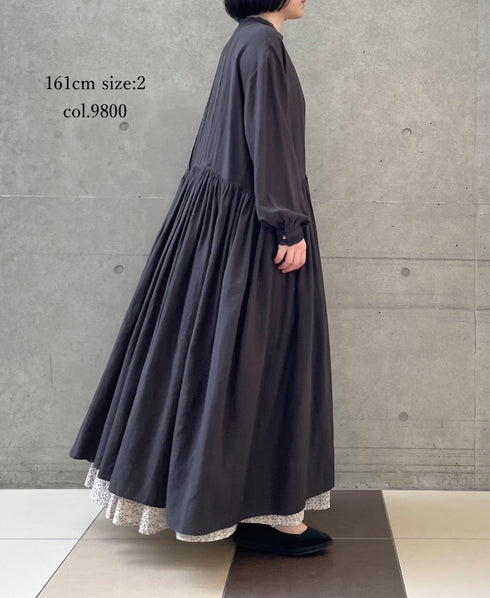 INMDS26704 TWILL COTTON KHADI PLAIN LACE COLLAR DRESS WITH PINTUCK