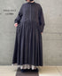 INMDS26704 TWILL COTTON KHADI PLAIN LACE COLLAR DRESS WITH PINTUCK