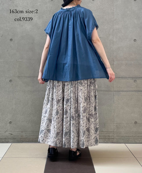 NSL26065 80s VOILE LEAF & FLOWER PRINT GATHERED SKIRT