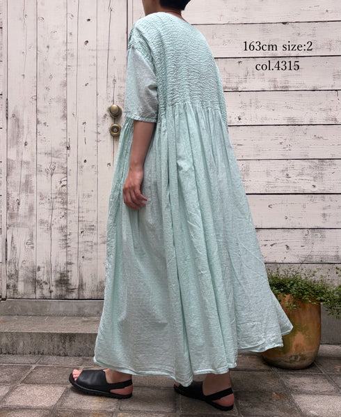 NMDS26504D 80s ORGANIC DOBIE CHECK OVERDYE CREW-NECK BUTTON SHIRT MAXI DRESS WITH PINTUCK