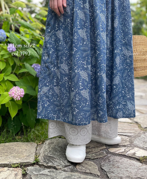 NSL26063 80s VOILE LEAF & FLOWER PRINT REGULAR COLLAR S/SL DRESS