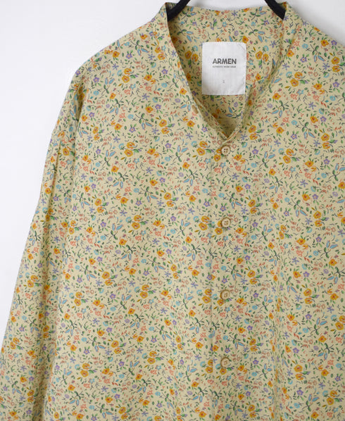 INAM2511FD COTTON FLOWER PRINT UTILITY BANDED COLLAR SHIRT