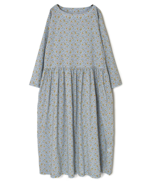 INAM2514FD COTTON FLOWER PRINT BOAT NECK L/SL ONE-PIECE