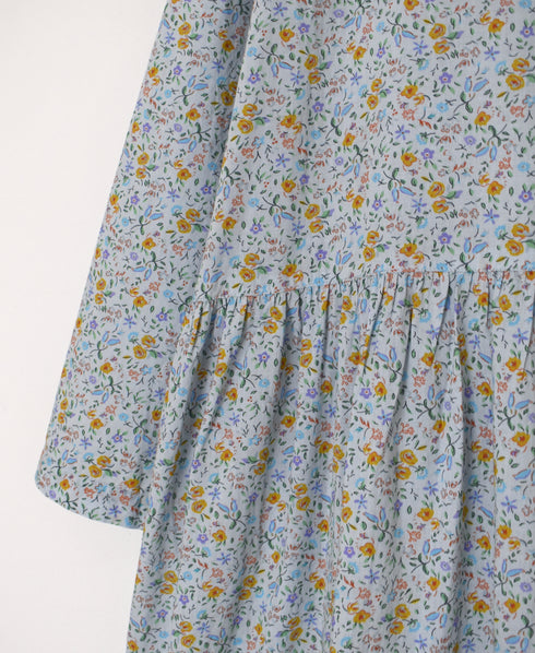 INAM2514FD COTTON FLOWER PRINT BOAT NECK L/SL ONE-PIECE