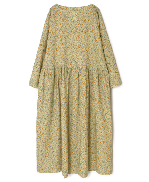INAM2514FD COTTON FLOWER PRINT BOAT NECK L/SL ONE-PIECE