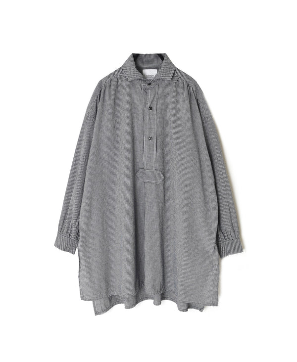 INAM2632C SEERSUCKER GINGHAM CHECK WASH WORK GATHERED SHIRT