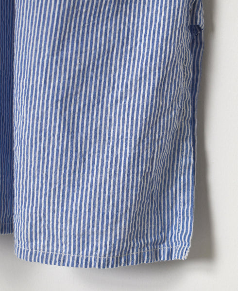 INAM2633S SEERSUCKER STRIPE WASH WORK GATHERED BANDED COLLAR DRESS SHIRTS
