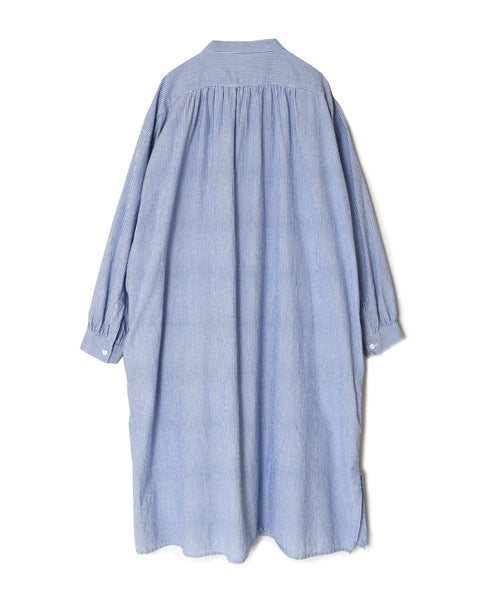 INAM2633S SEERSUCKER STRIPE WASH WORK GATHERED BANDED COLLAR DRESS SHIRTS