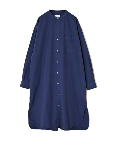 INAM2652PD 40s POPLIN OVERDYE UTILITY BANDED COLLAR LONG SHIRT