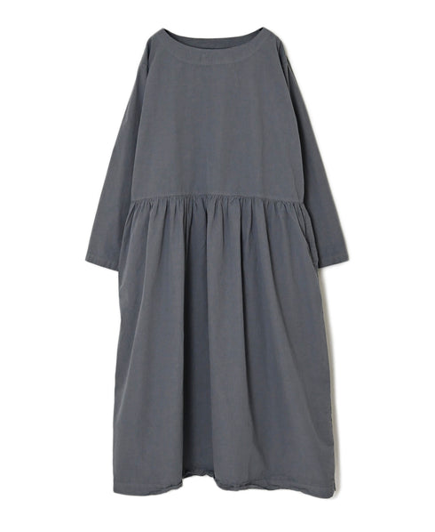 INAM2653PD 40s POPLIN OVERDYE BOAT NECK L/SL ONE-PIECE