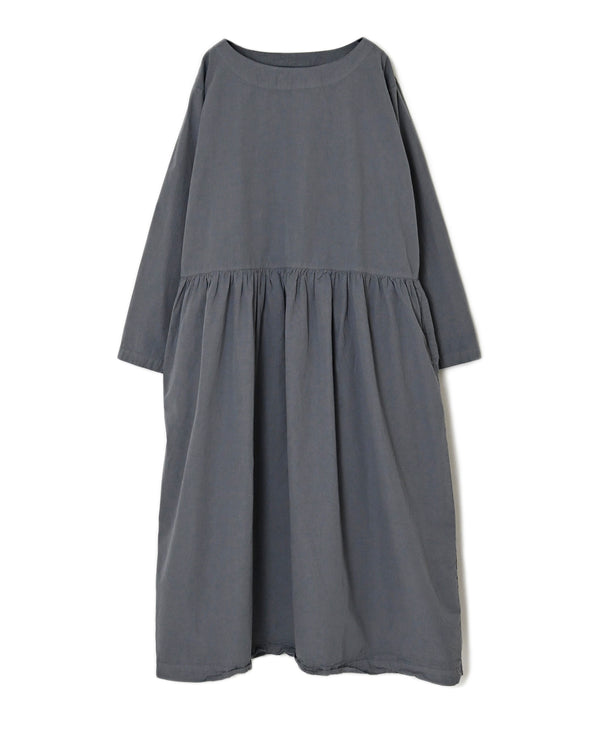 INAM2653PD 40s POPLIN OVERDYE BOAT NECK L/SL ONE-PIECE