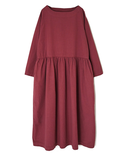 INAM2653PD 40s POPLIN OVERDYE BOAT NECK L/SL ONE-PIECE