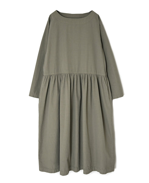 INAM2653PD 40s POPLIN OVERDYE BOAT NECK L/SL ONE-PIECE