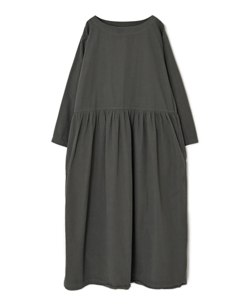 INAM2653PD 40s POPLIN OVERDYE BOAT NECK L/SL ONE-PIECE