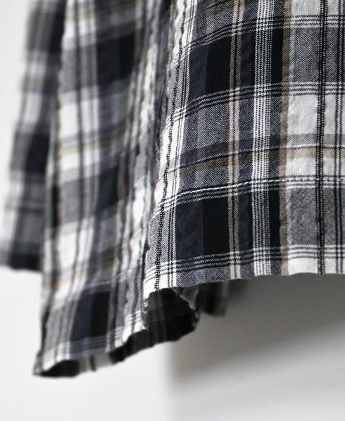 INAM2671 YARN DYED COTTON CHECK BOAT NECK SMOCK