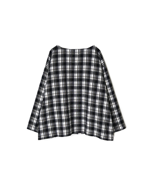 INAM2671 YARN DYED COTTON CHECK BOAT NECK SMOCK