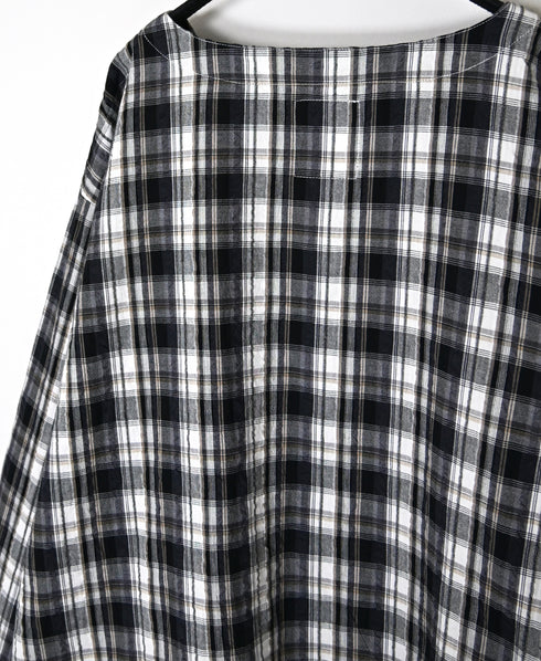 INAM2671 YARN DYED COTTON CHECK BOAT NECK SMOCK