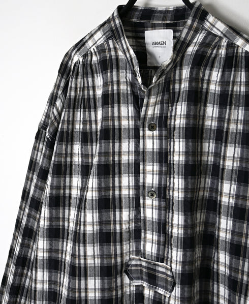 INAM2672 YARN DYED COTTON CHECK WORK GATHER SHIRT