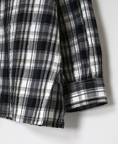 INAM2672 YARN DYED COTTON CHECK WORK GATHER SHIRT