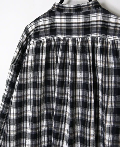 INAM2672 YARN DYED COTTON CHECK WORK GATHER SHIRT
