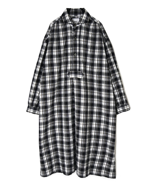 INAM2673 YARN DYED COTTON CHECK WORK GATHER LONG SHIRT