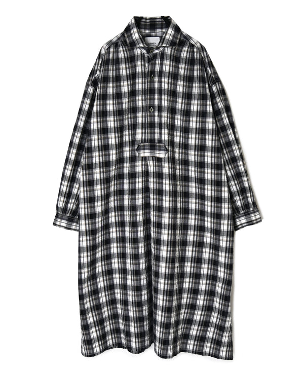 INAM2673 YARN DYED COTTON CHECK WORK GATHER LONG SHIRT