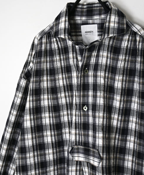 INAM2673 YARN DYED COTTON CHECK WORK GATHER LONG SHIRT