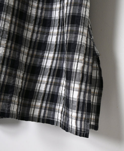 INAM2673 YARN DYED COTTON CHECK WORK GATHER LONG SHIRT