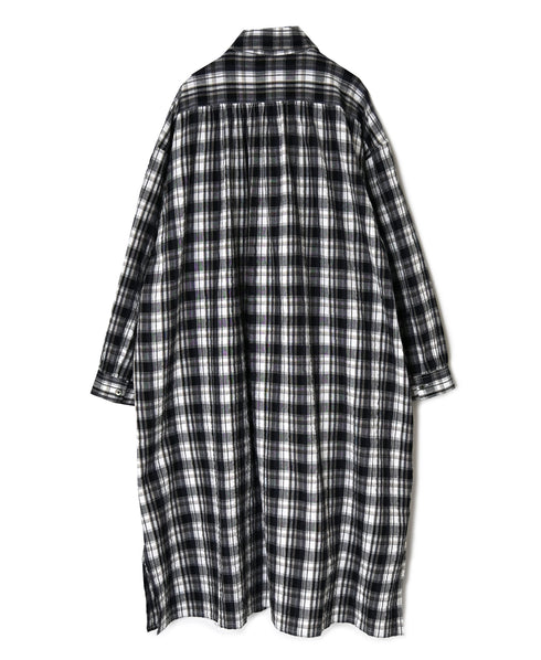 INAM2673 YARN DYED COTTON CHECK WORK GATHER LONG SHIRT