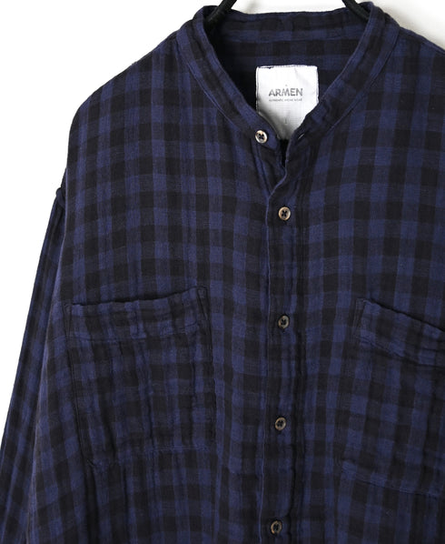 INAM2681DGD COTTON DOUBLE GAUZE CHECK OVERDYE UTILITY BANDED COLLAR SHIRT