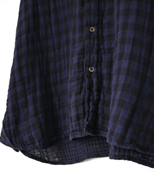 INAM2681DGD COTTON DOUBLE GAUZE CHECK OVERDYE UTILITY BANDED COLLAR SHIRT