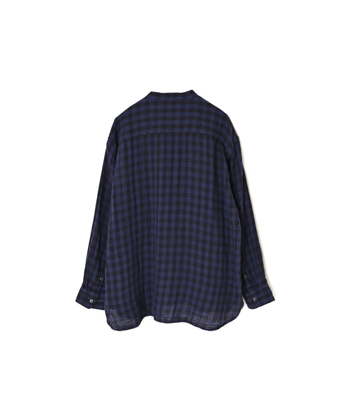 INAM2681DGD COTTON DOUBLE GAUZE CHECK OVERDYE UTILITY BANDED COLLAR SHIRT