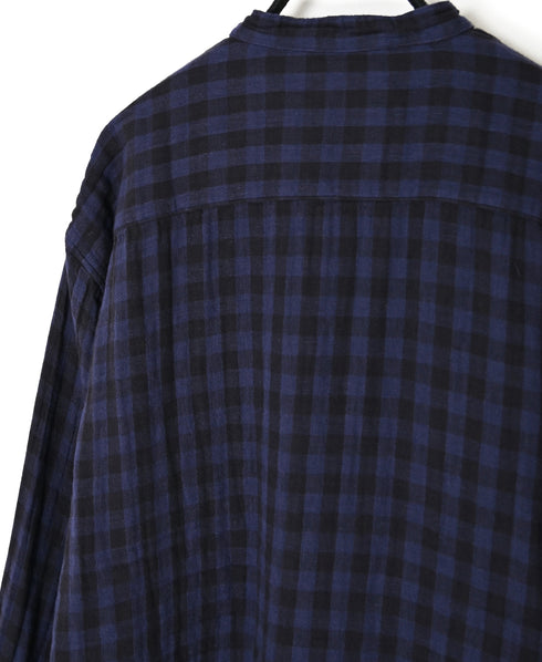 INAM2681DGD COTTON DOUBLE GAUZE CHECK OVERDYE UTILITY BANDED COLLAR SHIRT