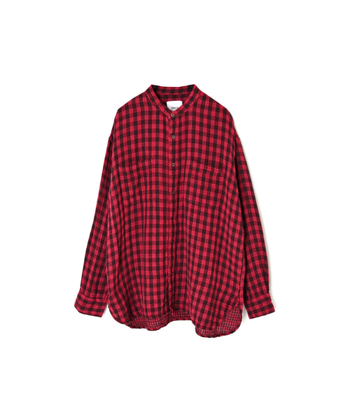 INAM2681DGD COTTON DOUBLE GAUZE CHECK OVERDYE UTILITY BANDED COLLAR SHIRT