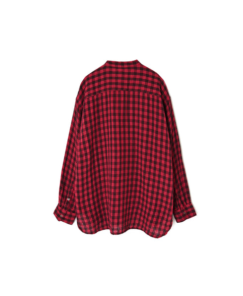 INAM2681DGD COTTON DOUBLE GAUZE CHECK OVERDYE UTILITY BANDED COLLAR SHIRT