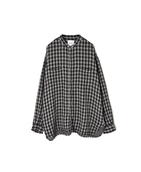 INAM2681DGD COTTON DOUBLE GAUZE CHECK OVERDYE UTILITY BANDED COLLAR SHIRT