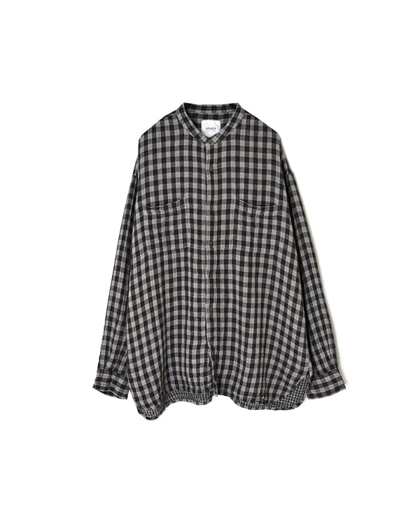 INAM2681DGD COTTON DOUBLE GAUZE CHECK OVERDYE UTILITY BANDED COLLAR SHIRT
