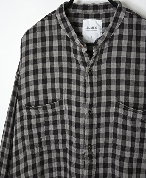 INAM2681DGD COTTON DOUBLE GAUZE CHECK OVERDYE UTILITY BANDED COLLAR SHIRT