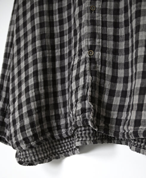 INAM2681DGD COTTON DOUBLE GAUZE CHECK OVERDYE UTILITY BANDED COLLAR SHIRT