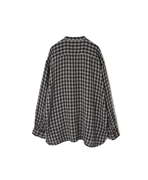 INAM2681DGD COTTON DOUBLE GAUZE CHECK OVERDYE UTILITY BANDED COLLAR SHIRT