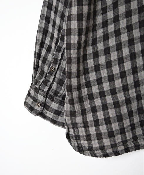 INAM2681DGD COTTON DOUBLE GAUZE CHECK OVERDYE UTILITY BANDED COLLAR SHIRT