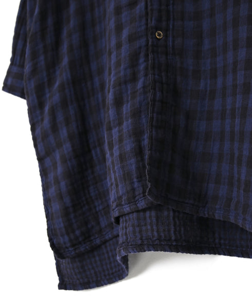 INAM2682DGD COTTON DOUBLE GAUZE CHECK OVERDYE UTILITY BANDED COLLAR LONG SHIRT