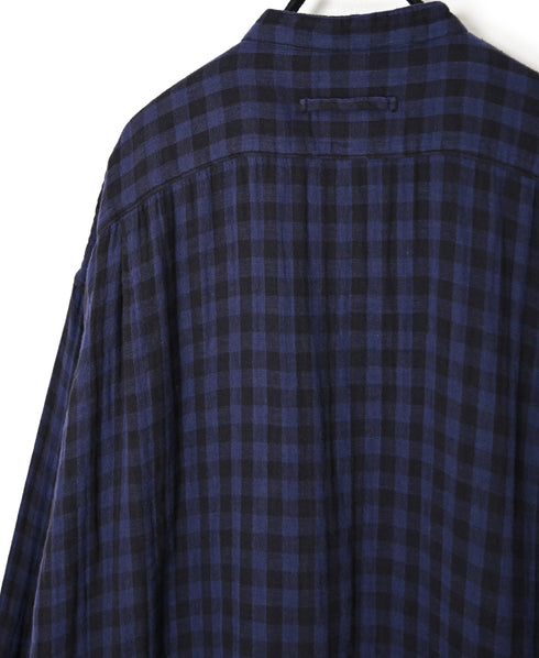 INAM2682DGD COTTON DOUBLE GAUZE CHECK OVERDYE UTILITY BANDED COLLAR LONG SHIRT