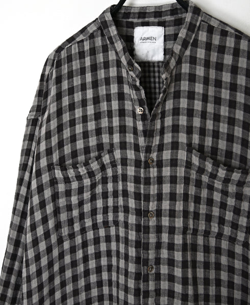 INAM2682DGD COTTON DOUBLE GAUZE CHECK OVERDYE UTILITY BANDED COLLAR LONG SHIRT