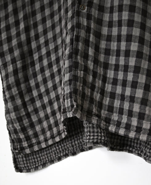 INAM2682DGD COTTON DOUBLE GAUZE CHECK OVERDYE UTILITY BANDED COLLAR LONG SHIRT