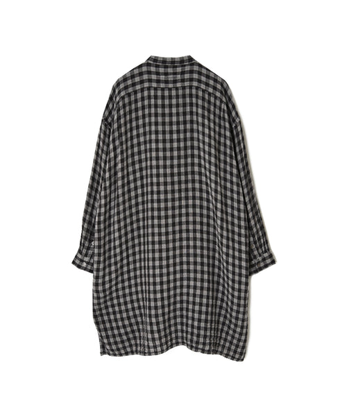 INAM2682DGD COTTON DOUBLE GAUZE CHECK OVERDYE UTILITY BANDED COLLAR LONG SHIRT