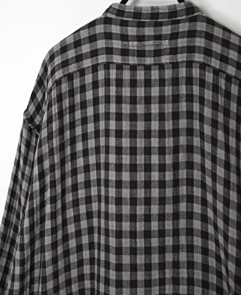 INAM2682DGD COTTON DOUBLE GAUZE CHECK OVERDYE UTILITY BANDED COLLAR LONG SHIRT
