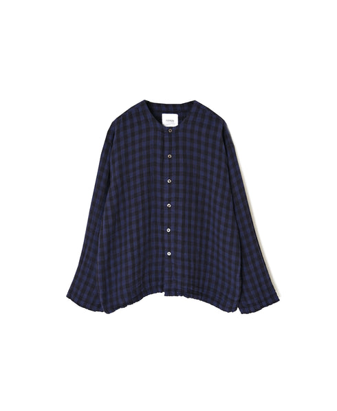 INAM2683DGD COTTON DOUBLE GAUZE CHECK OVERDYE CREW NECK CARDIGAN