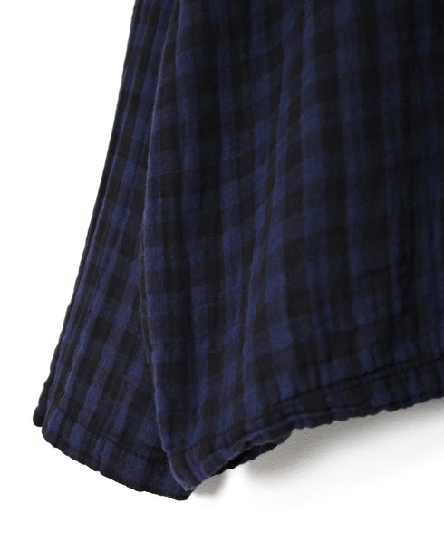 INAM2683DGD COTTON DOUBLE GAUZE CHECK OVERDYE CREW NECK CARDIGAN