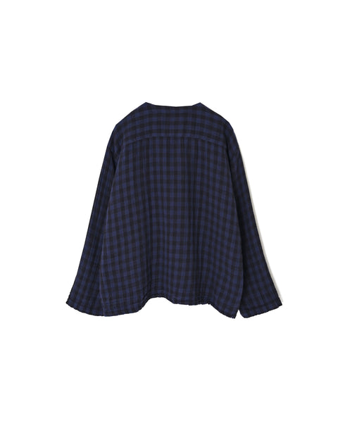 INAM2683DGD COTTON DOUBLE GAUZE CHECK OVERDYE CREW NECK CARDIGAN